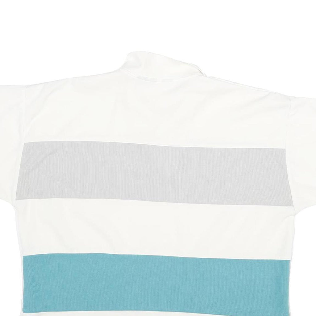 Mens White Grey & Blue Block Short Sleeve Polo Shirt L Cotton Blend Casual