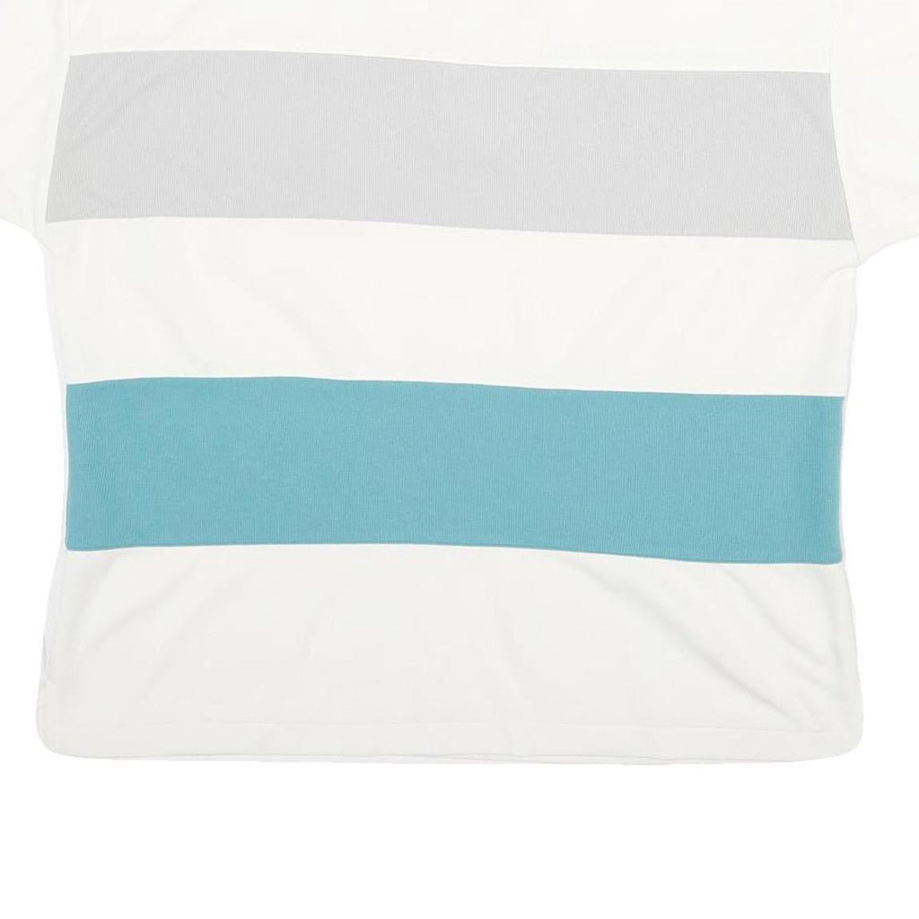 Mens White Grey & Blue Block Short Sleeve Polo Shirt L Cotton Blend Casual