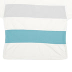 Mens White Grey & Blue Block Short Sleeve Polo Shirt L Cotton Blend Casual