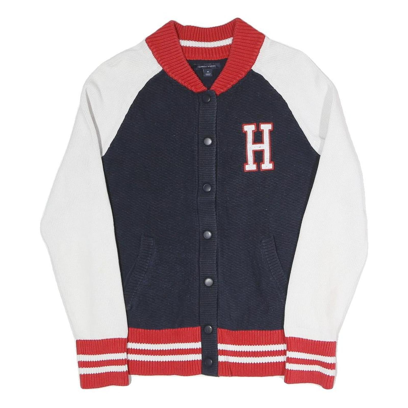 TOMMY HILFIGER Womens Navy & White Varsity Patterned Button Up Cotton Blend