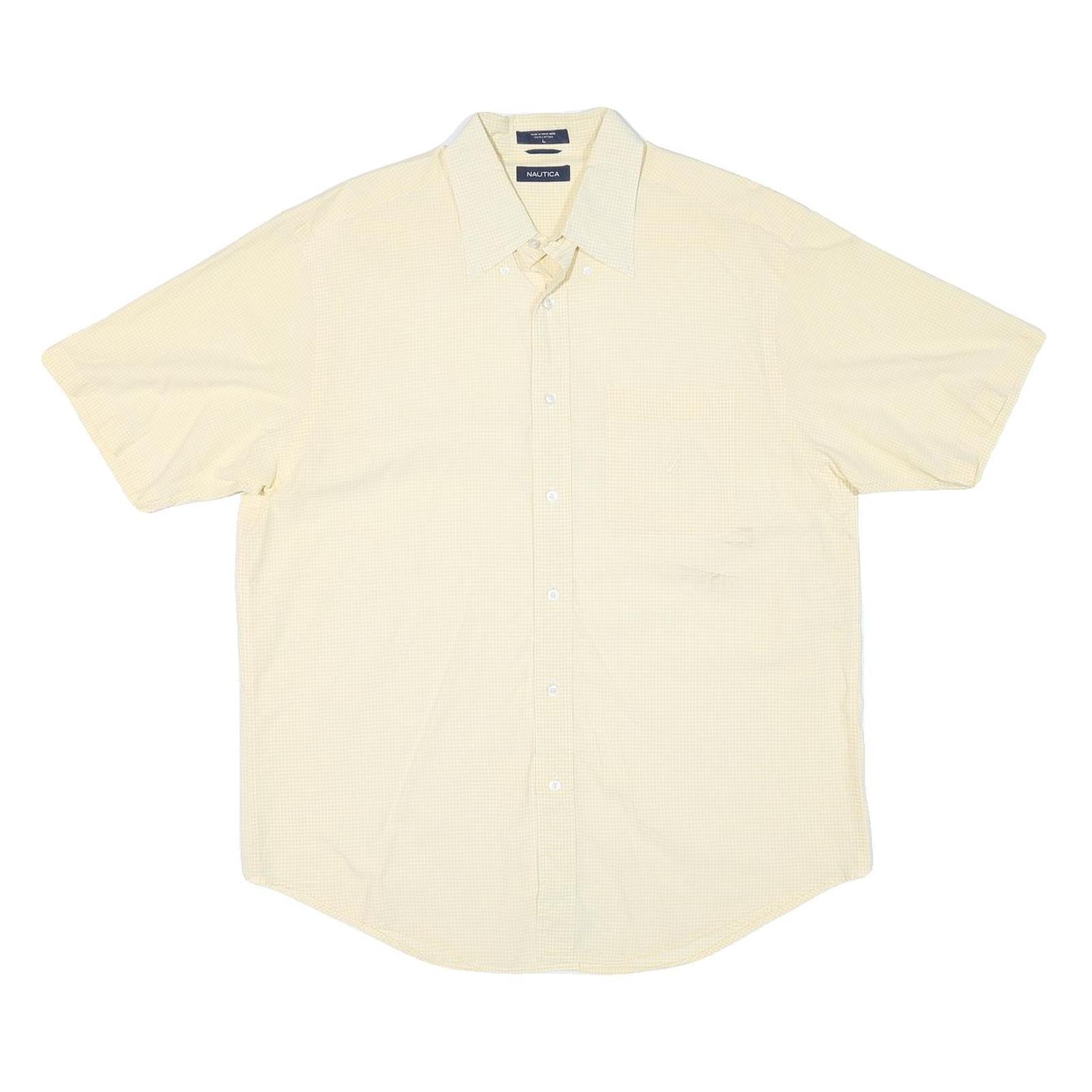 NAUTICA Mens Yellow & Cream Check Cotton Blend Shirt L Casual Smart Button-Up