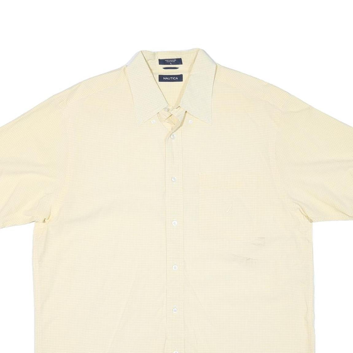 NAUTICA Mens Yellow & Cream Check Cotton Blend Shirt L Casual Smart Button-Up