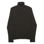 ANN TAYLOR Womens Black Plain Silk Roll Neck Basic Knit Jumper L Elegant Soft
