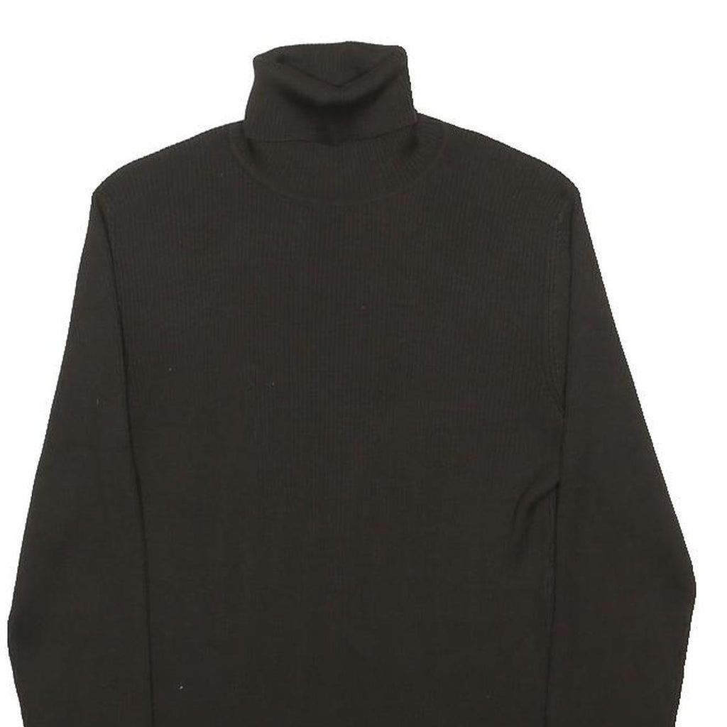 ANN TAYLOR Womens Black Plain Silk Roll Neck Basic Knit Jumper L Elegant Soft