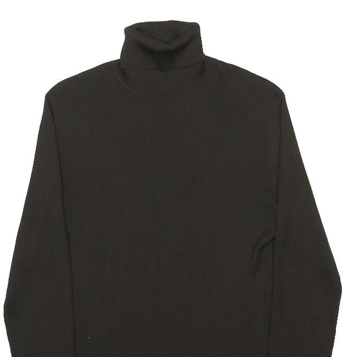 ANN TAYLOR Womens Black Plain Silk Roll Neck Basic Knit Jumper L Elegant Soft