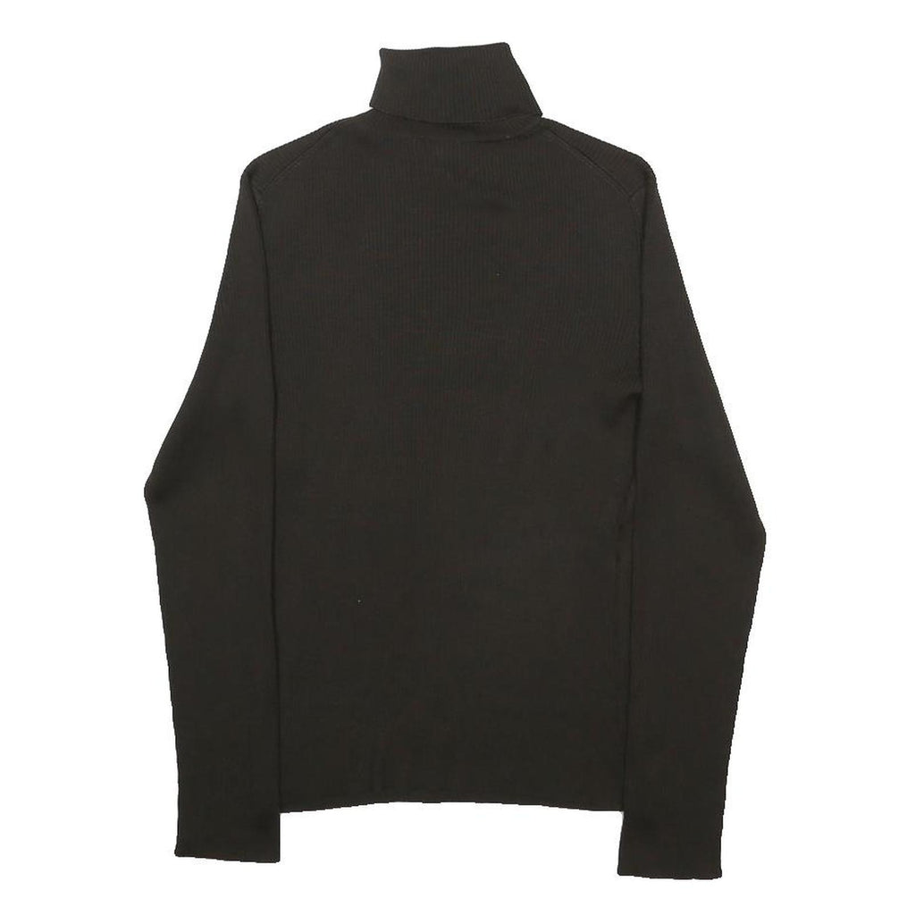 ANN TAYLOR Womens Black Plain Silk Roll Neck Basic Knit Jumper L Elegant Soft