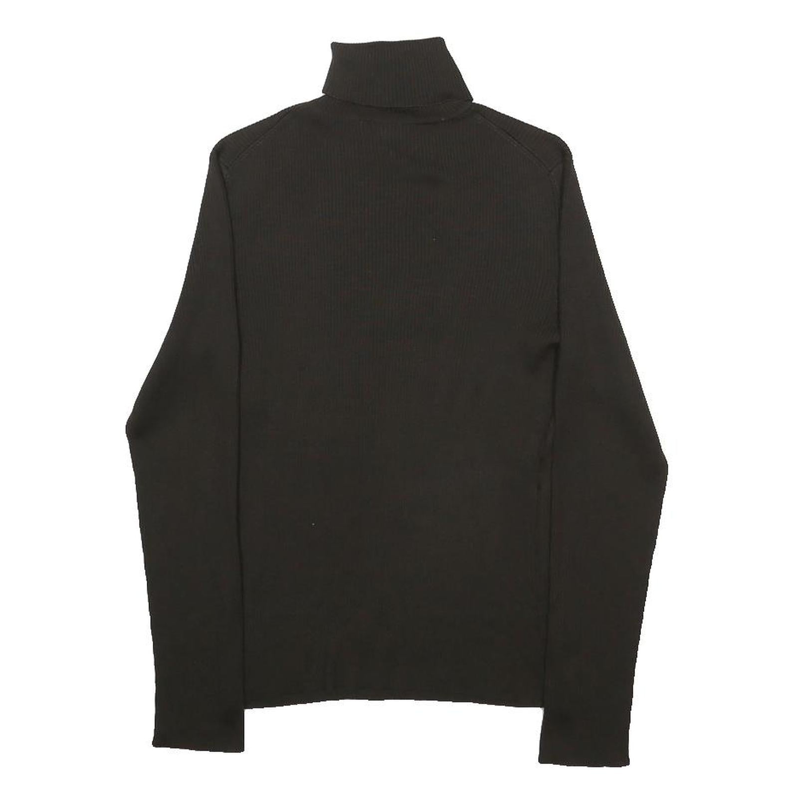 ANN TAYLOR Womens Black Plain Silk Roll Neck Basic Knit Jumper L Elegant Soft