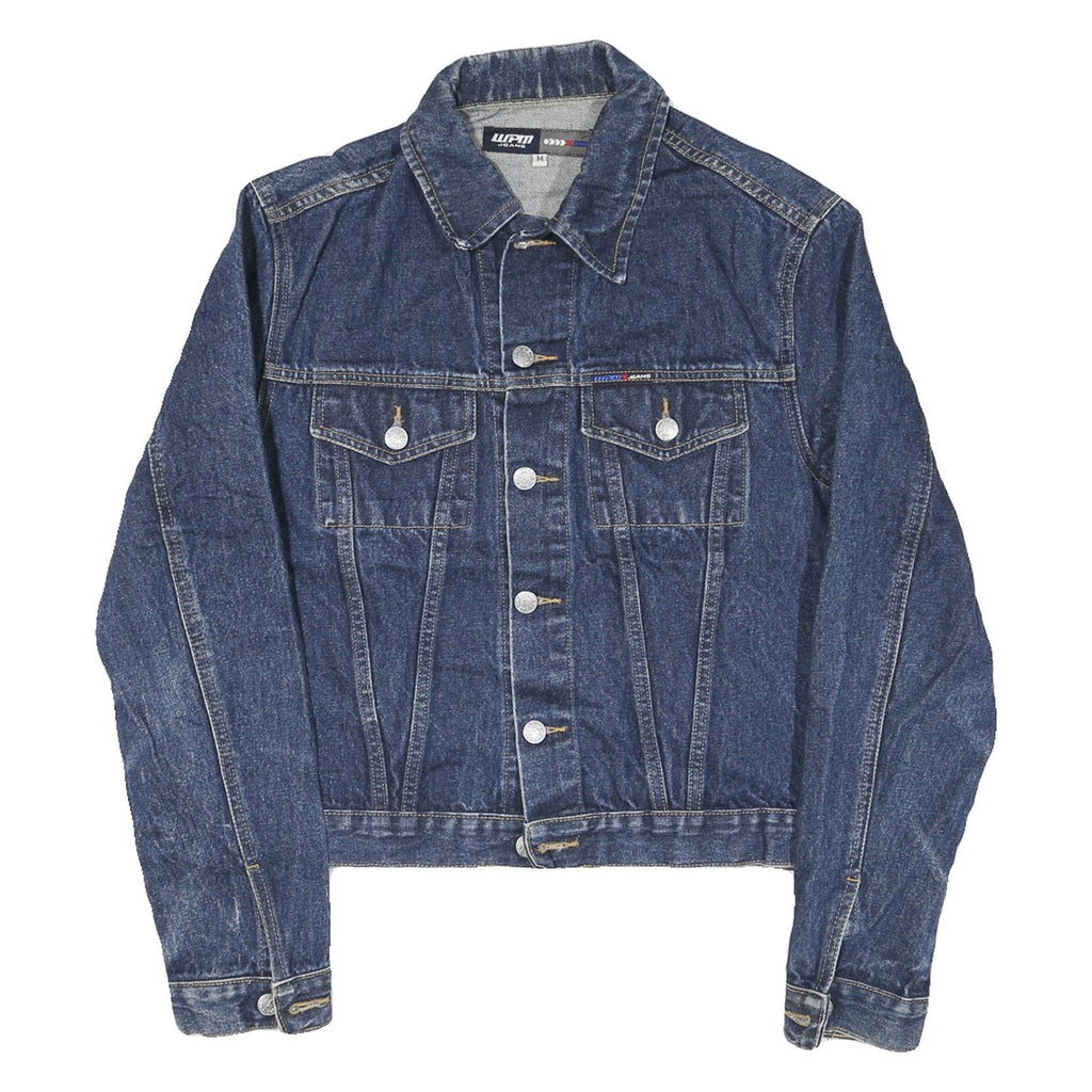 WPM Womens Blue Denim Jacket M Cotton Blend Button Closure Casual Stylish