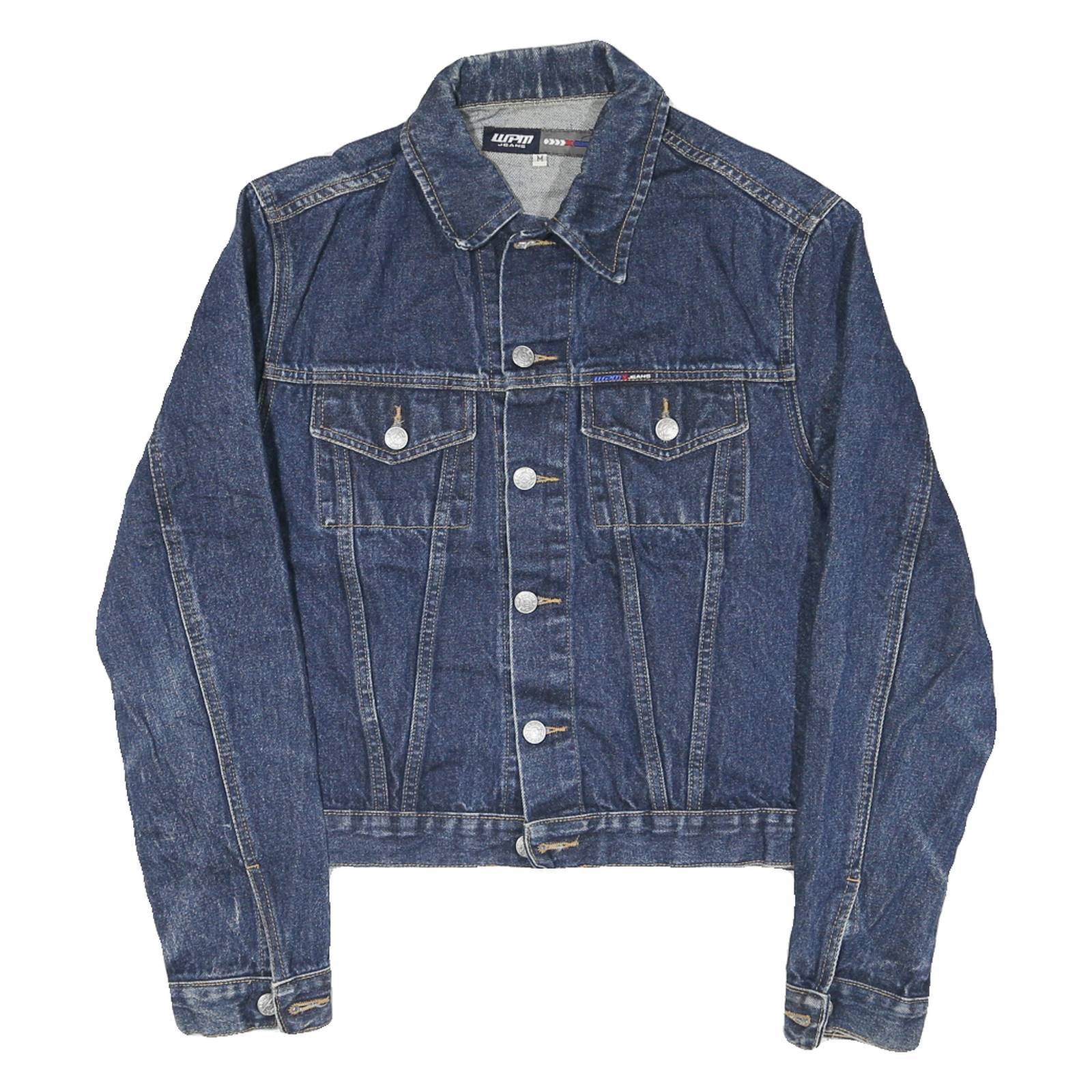 WPM Womens Blue Denim Jacket M Cotton Blend Button Closure Casual Stylish