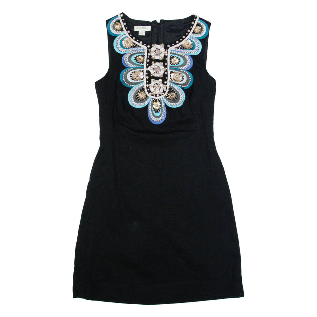 MONSOON Womens Pencil Dress Black Short Sleeve Knee Length UK 8