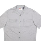 WRANGLER Mens Grey Plain Shirt M Cotton Blend Casual Button Up Short Sleeve