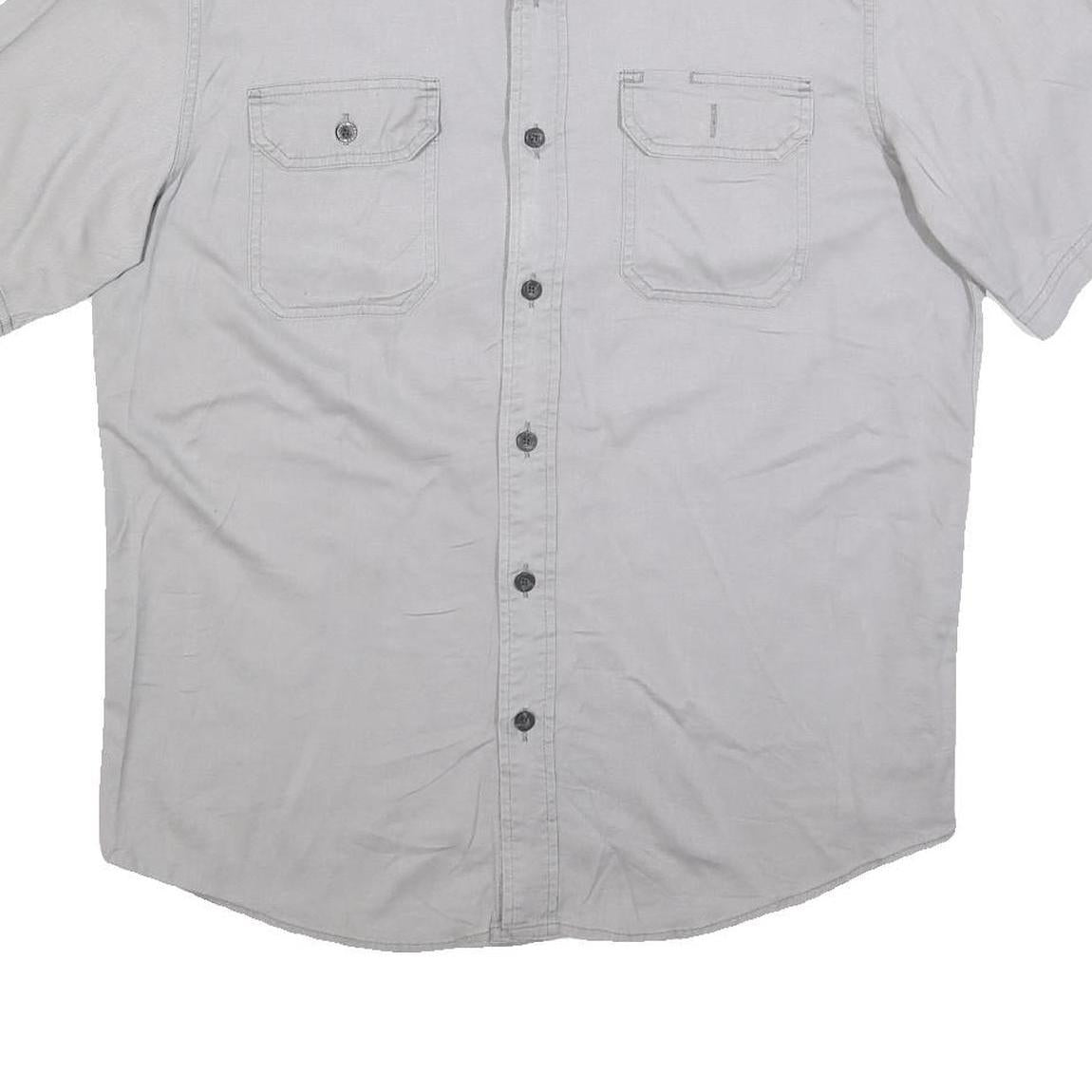 WRANGLER Mens Grey Plain Shirt M Cotton Blend Casual Button Up Short Sleeve