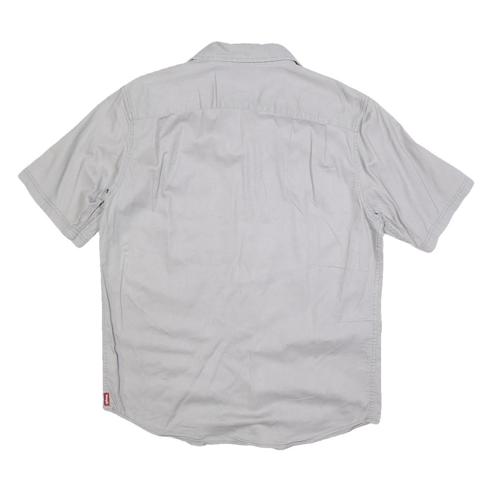 WRANGLER Mens Grey Plain Shirt M Cotton Blend Casual Button Up Short Sleeve