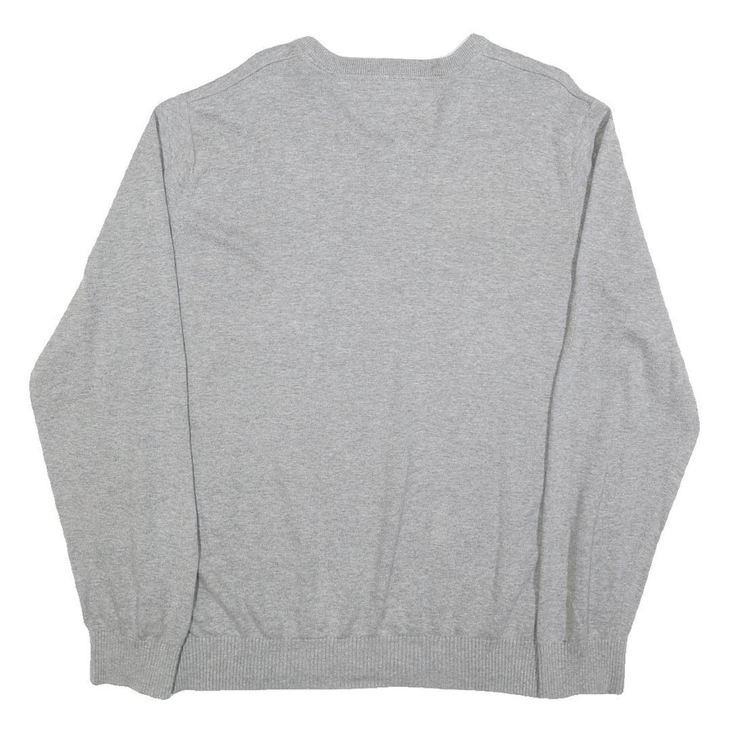 TOMMY HILFIGER Mens Grey Cotton Blend Plain V-Neck Basic Knit Jumper XL Classic