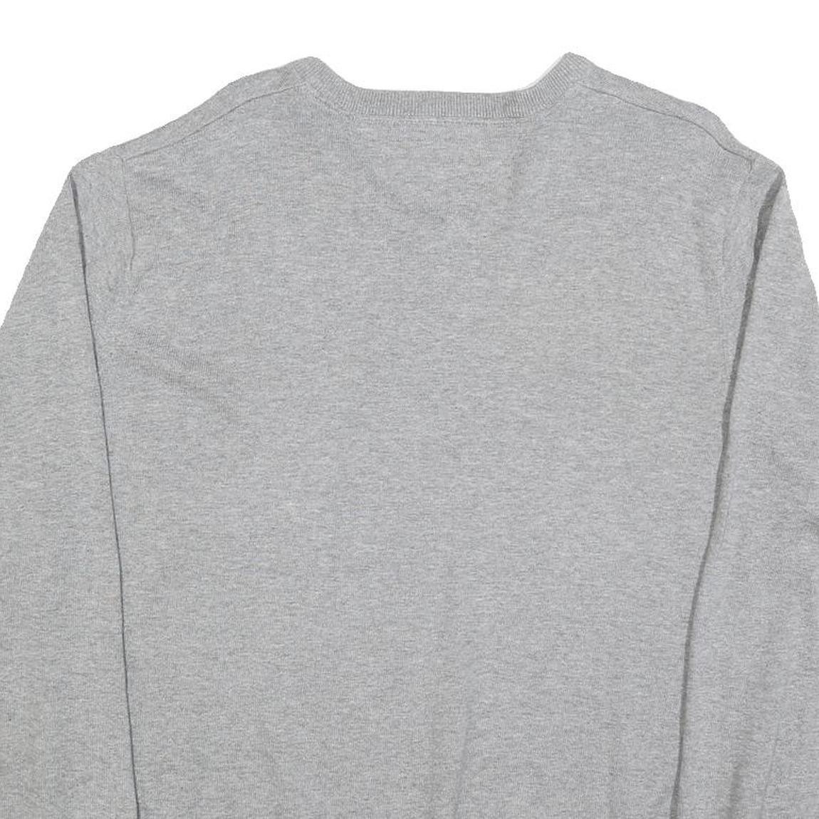TOMMY HILFIGER Mens Grey Cotton Blend Plain V-Neck Basic Knit Jumper XL Classic