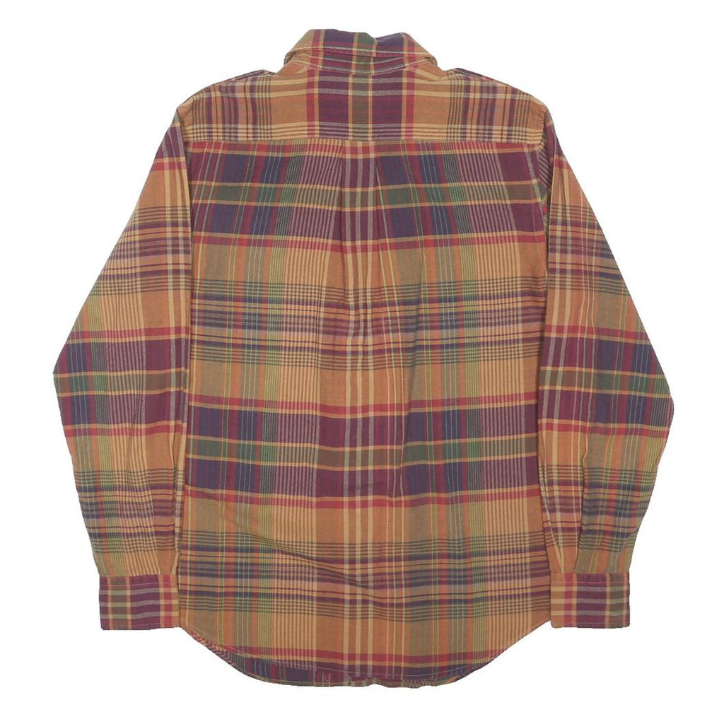 RALPH LAUREN Womens Brown & Maroon Plaid Shirt S Cotton Blend Long Sleeve Casual
