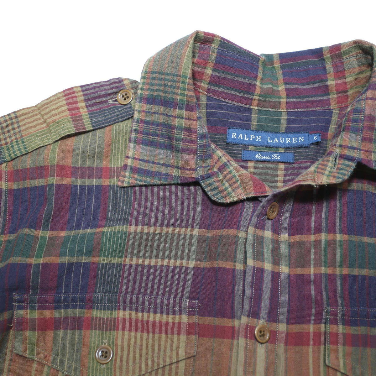 RALPH LAUREN Womens Brown & Maroon Plaid Shirt S Cotton Blend Long Sleeve Casual