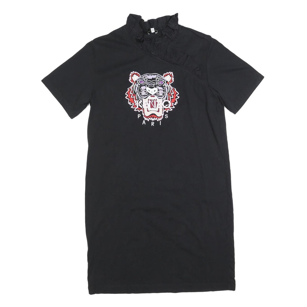 KENZO Womens Black Cotton Blend Tiger Logo Day Dress Short Sleeve M