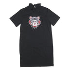 KENZO Womens Black Cotton Blend Tiger Logo Day Dress Short Sleeve M