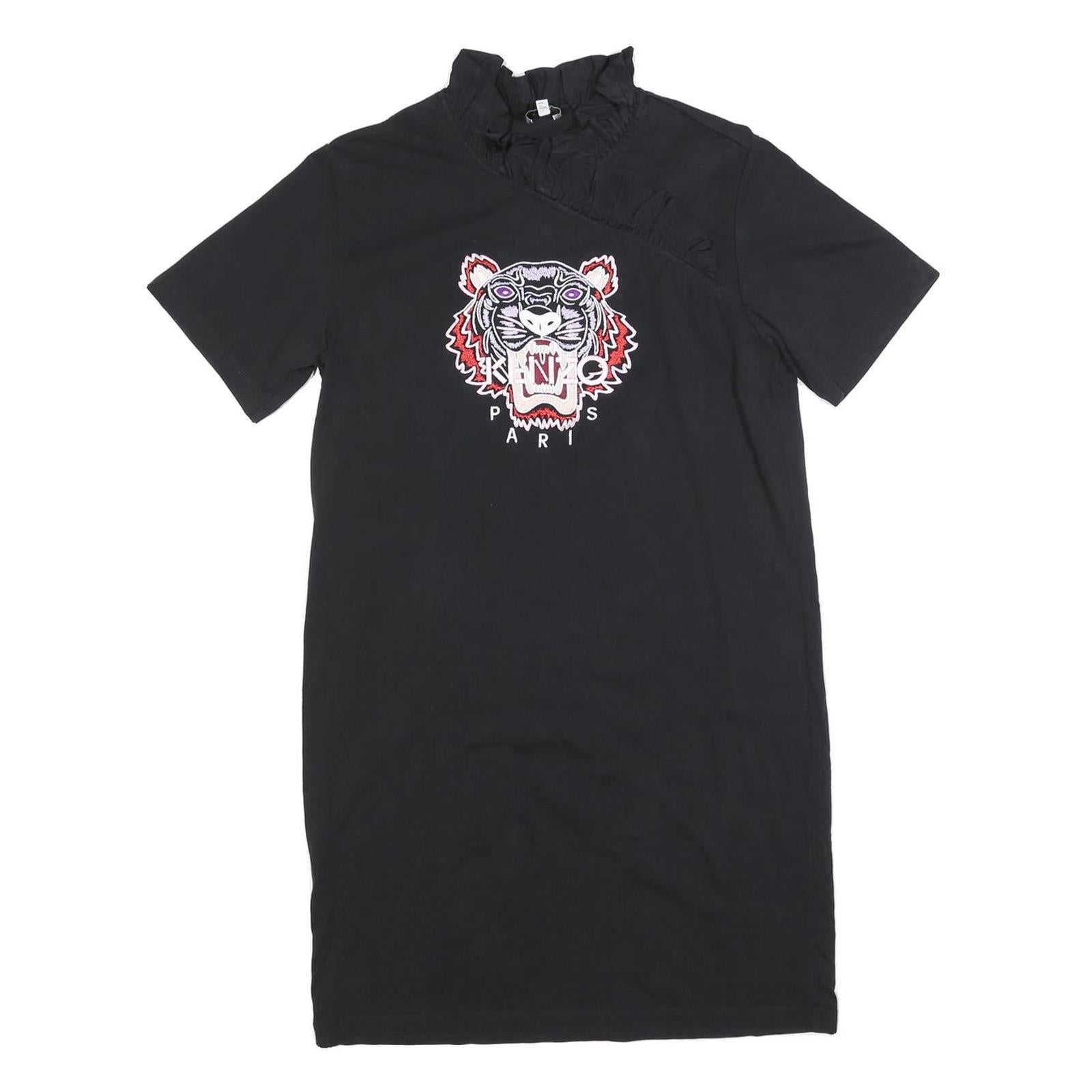 KENZO Womens Black Cotton Blend Tiger Logo Day Dress Short Sleeve M