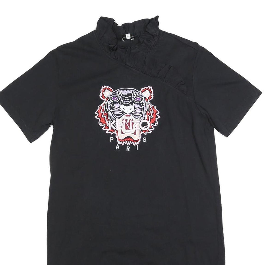 KENZO Womens Black Cotton Blend Tiger Logo Day Dress Short Sleeve M