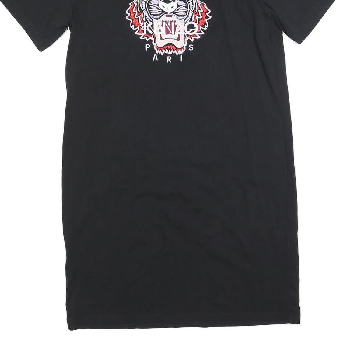 KENZO Womens Black Cotton Blend Tiger Logo Day Dress Short Sleeve M