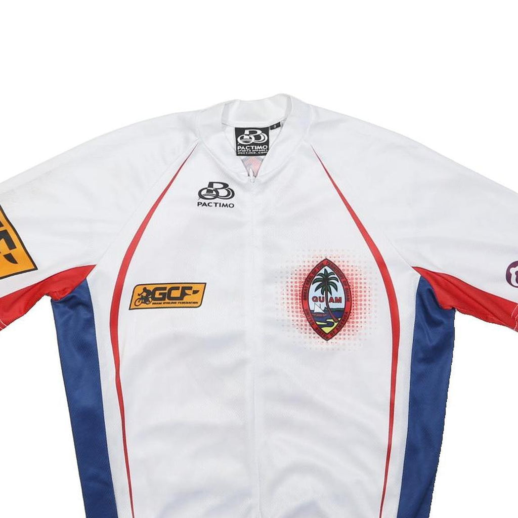 PACTIMO Mens White Red & Blue Guam Cycling Jersey S Short Sleeve Crew Neck