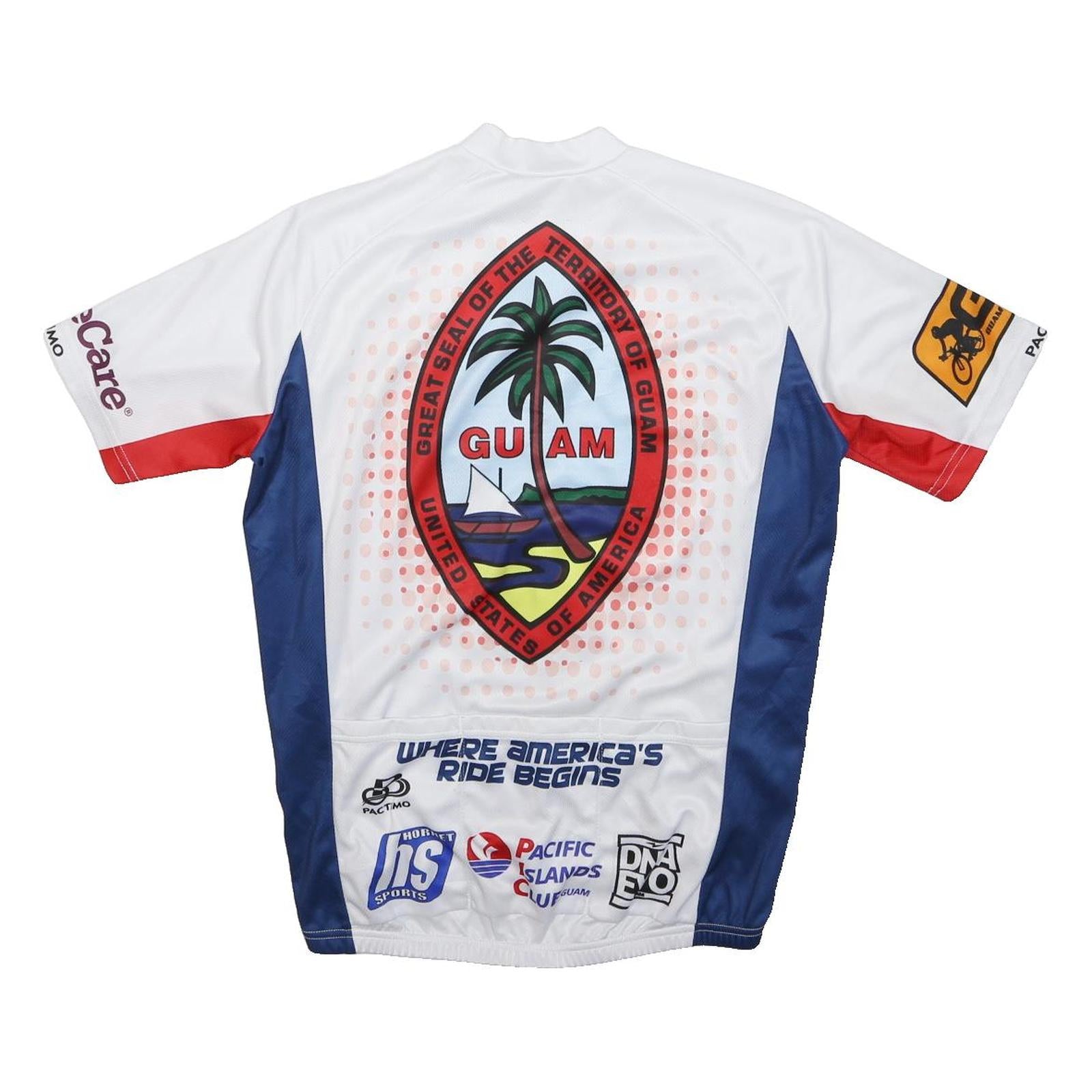 PACTIMO Mens White Red & Blue Guam Cycling Jersey S Short Sleeve Crew Neck