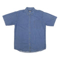 PREMIER Mens Blue Cotton Blend Shirt L Button Down Casual Short Sleeve