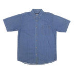 PREMIER Mens Blue Cotton Blend Shirt L Button Down Casual Short Sleeve