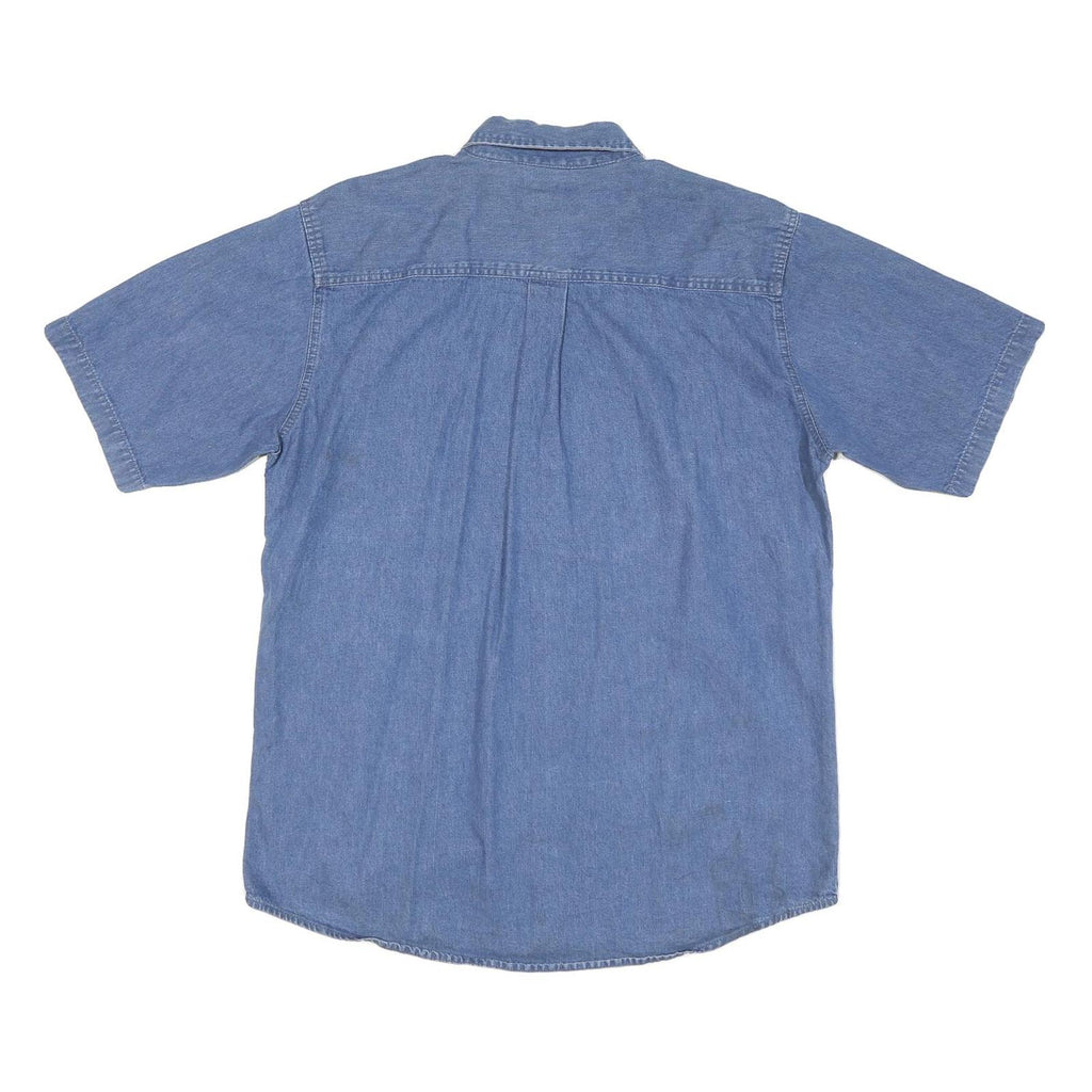 PREMIER Mens Blue Cotton Blend Shirt L Button Down Casual Short Sleeve