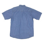 PREMIER Mens Blue Cotton Blend Shirt L Button Down Casual Short Sleeve