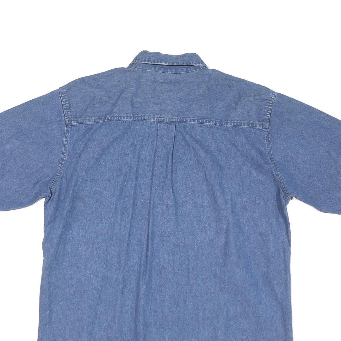 PREMIER Mens Blue Cotton Blend Shirt L Button Down Casual Short Sleeve