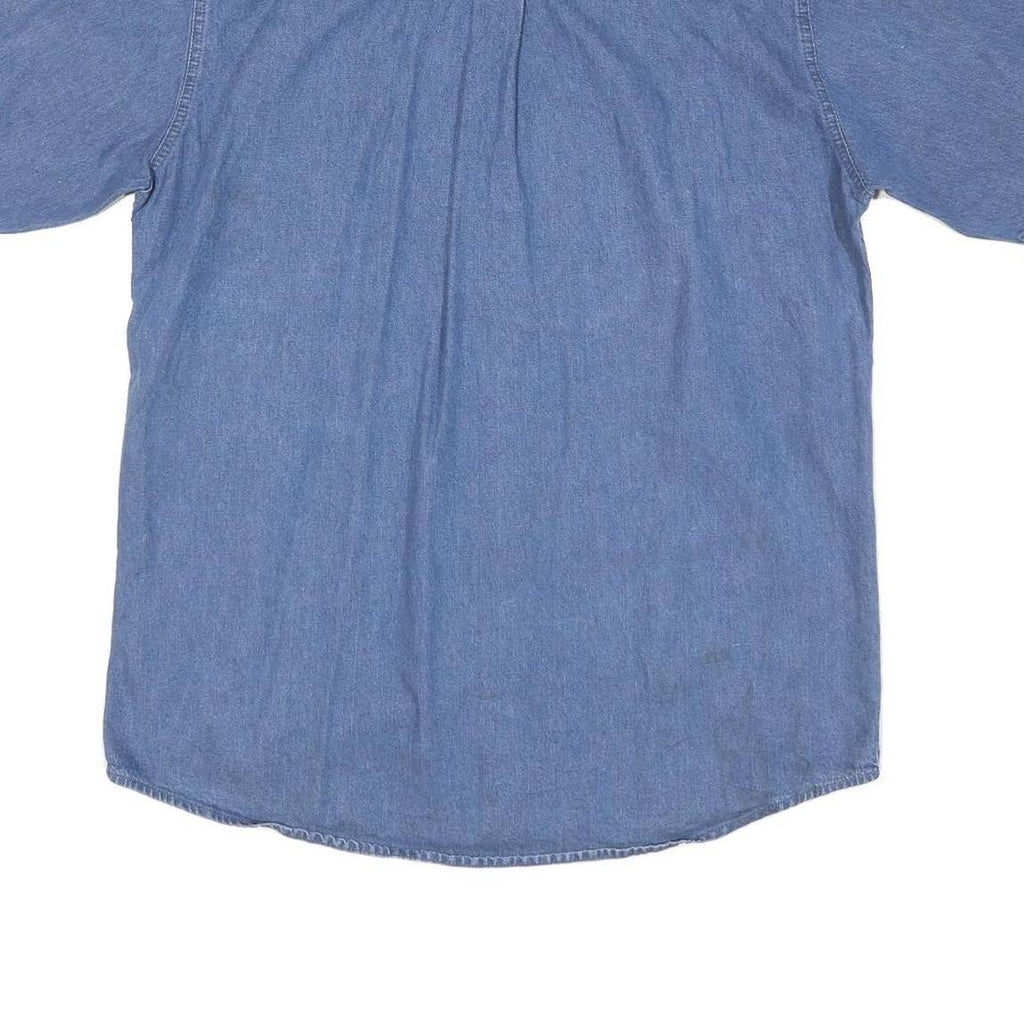 PREMIER Mens Blue Cotton Blend Shirt L Button Down Casual Short Sleeve