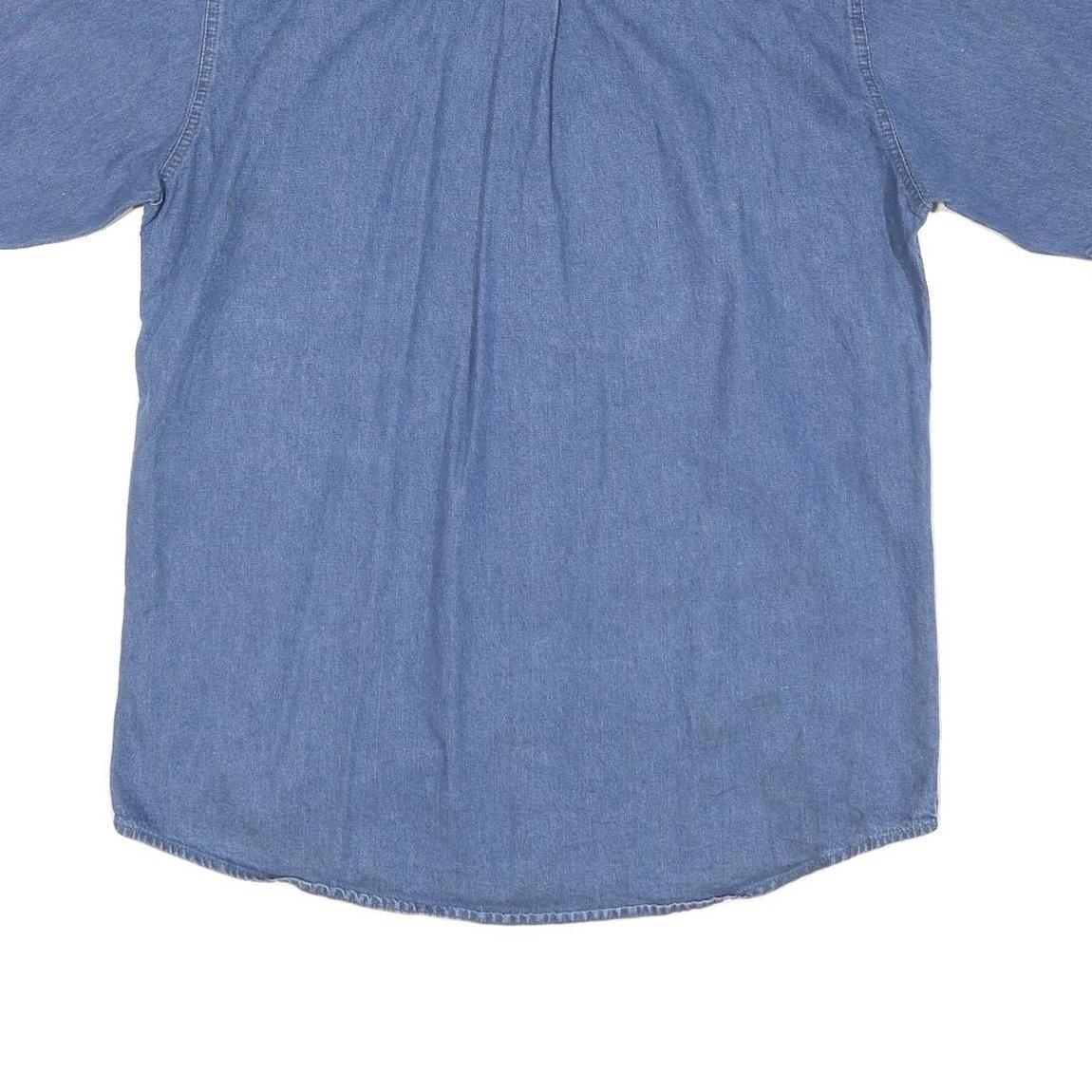 PREMIER Mens Blue Cotton Blend Shirt L Button Down Casual Short Sleeve