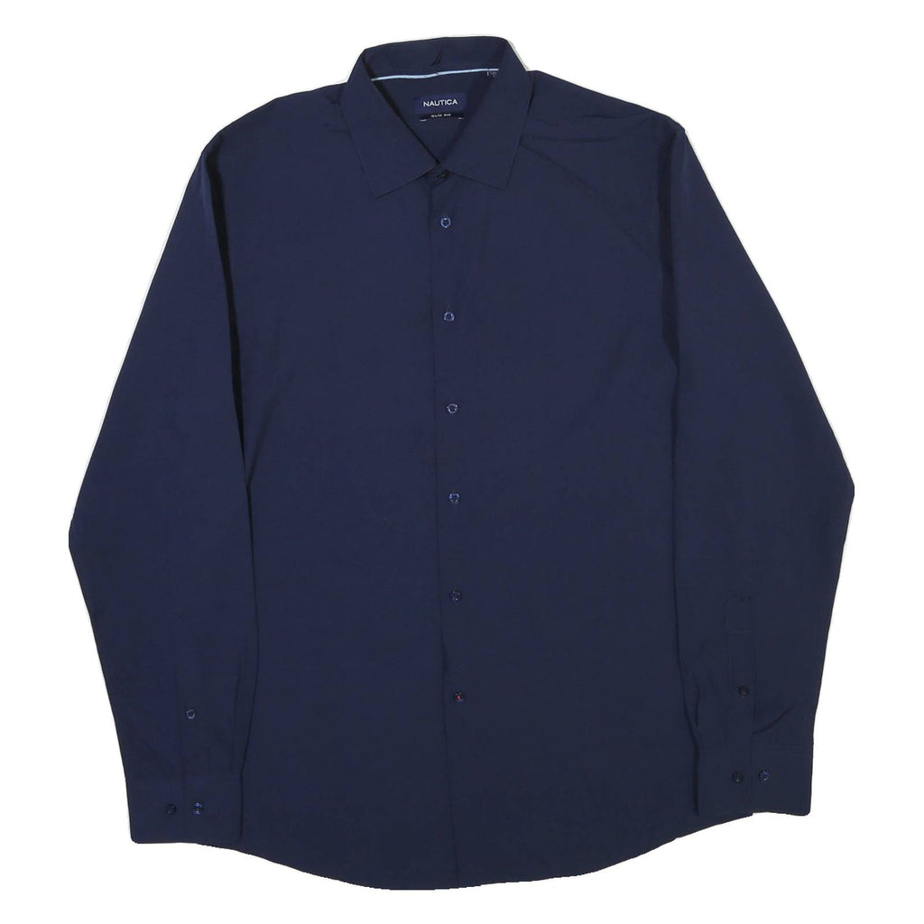 NAUTICA Mens Blue Slim Fit Shirt L Long Sleeve Button Closure Classic Collar