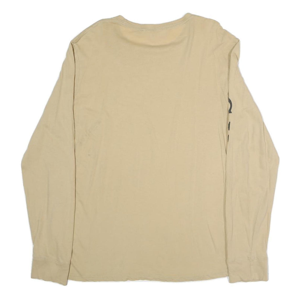 GUESS Mens Beige Long Sleeve Crew Neck Cotton T-Shirt L Logo Print