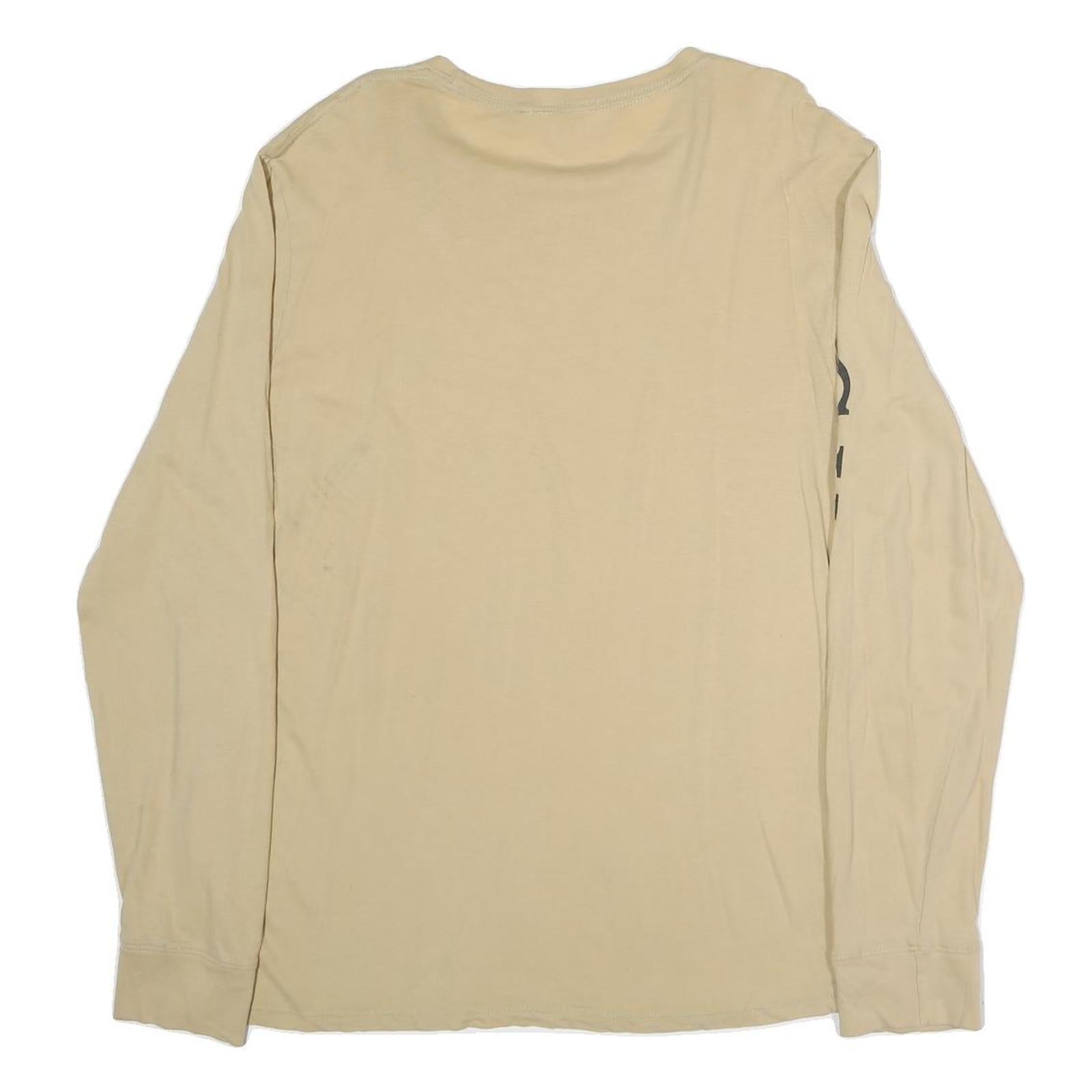 GUESS Mens Beige Long Sleeve Crew Neck Cotton T-Shirt L Logo Print