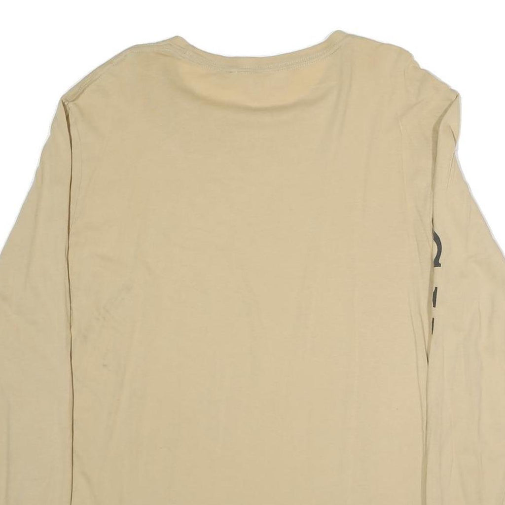 GUESS Mens Beige Long Sleeve Crew Neck Cotton T-Shirt L Logo Print