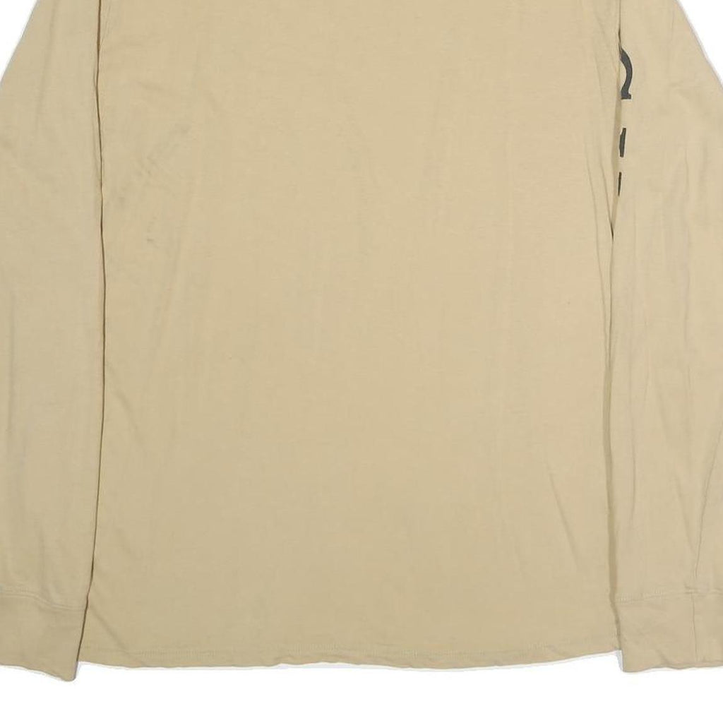 GUESS Mens Beige Long Sleeve Crew Neck Cotton T-Shirt L Logo Print