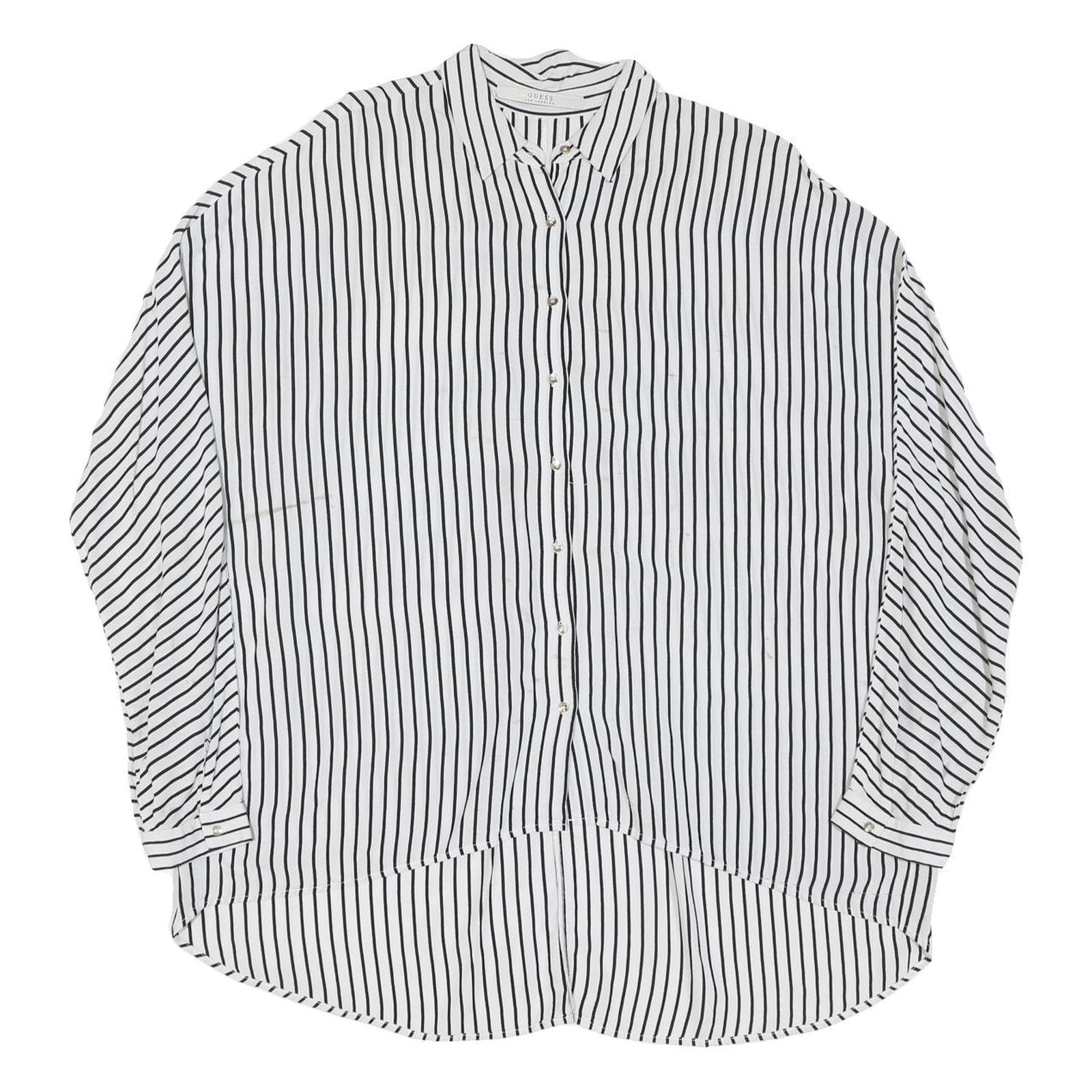 GUESS Womens White & Black Striped Oversized Shirt Long Sleeve Button XL