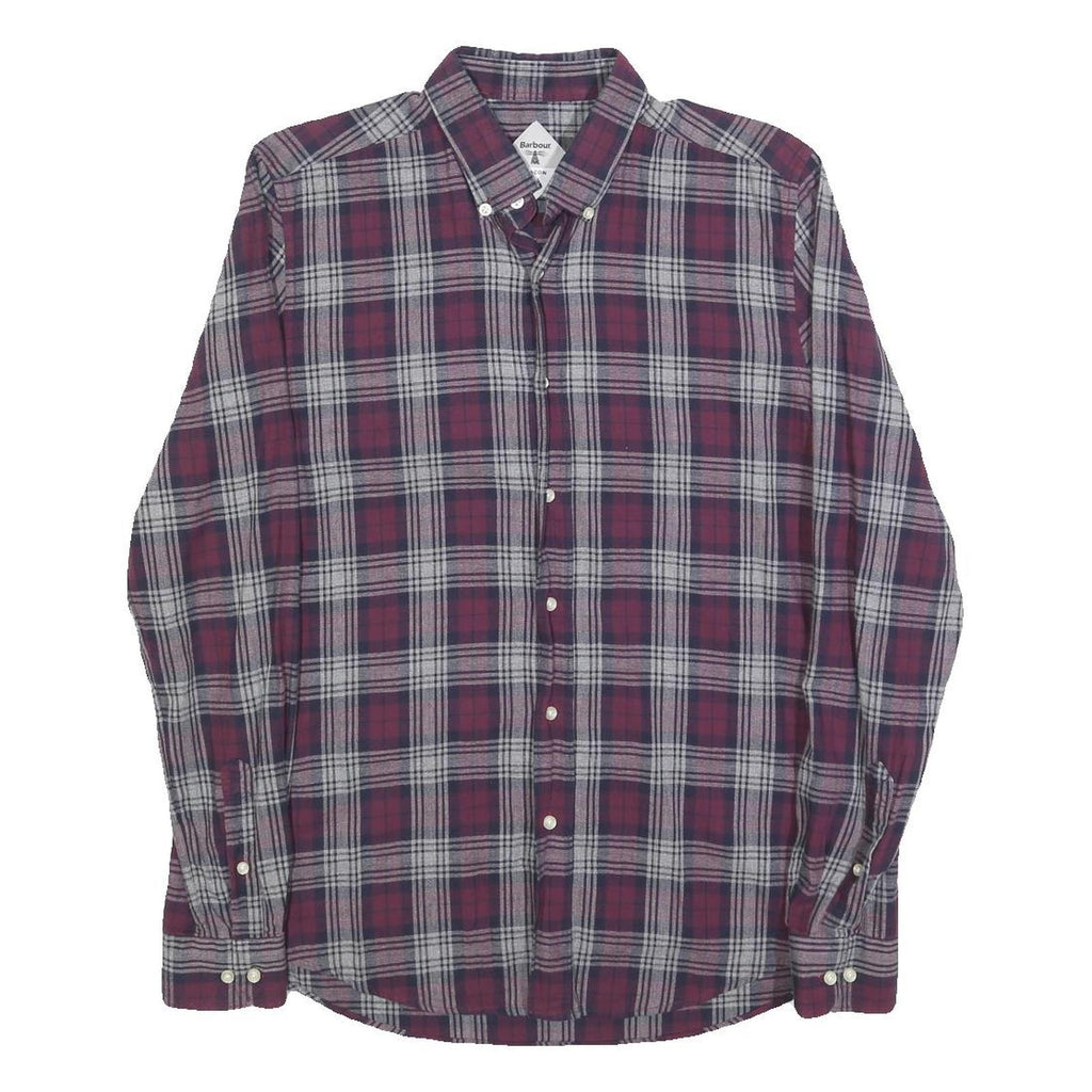 BARBOUR Mens Red & Grey Check Shirt S Button Down Collar Long Sleeve Casual