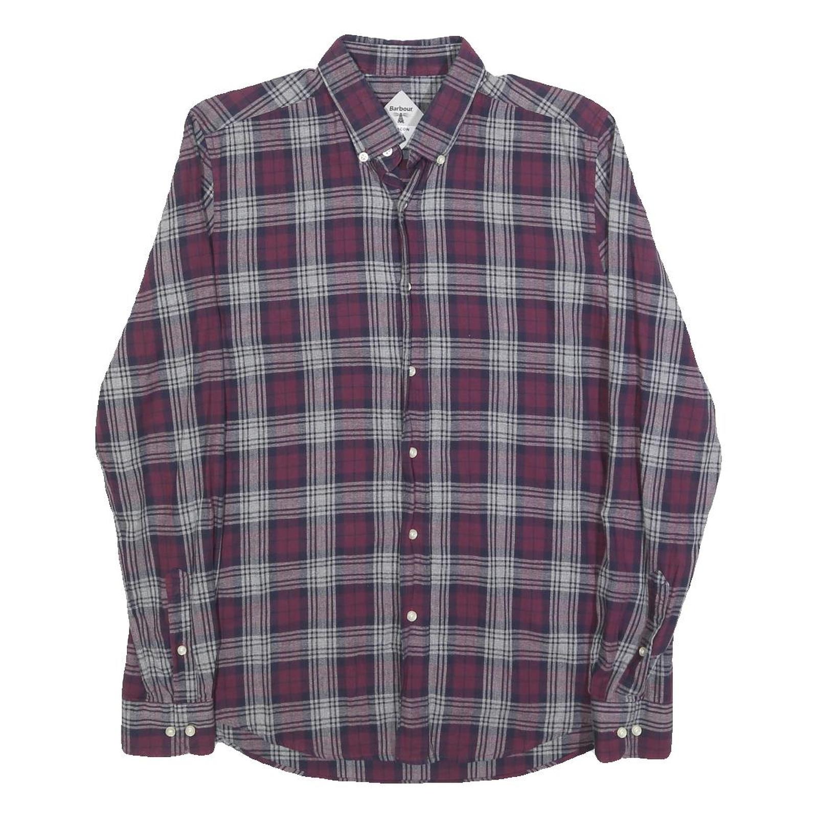 BARBOUR Mens Red & Grey Check Shirt S Button Down Collar Long Sleeve Casual