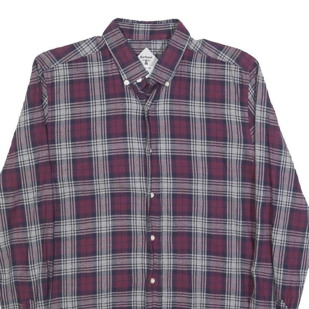 BARBOUR Mens Red & Grey Check Shirt S Button Down Collar Long Sleeve Casual