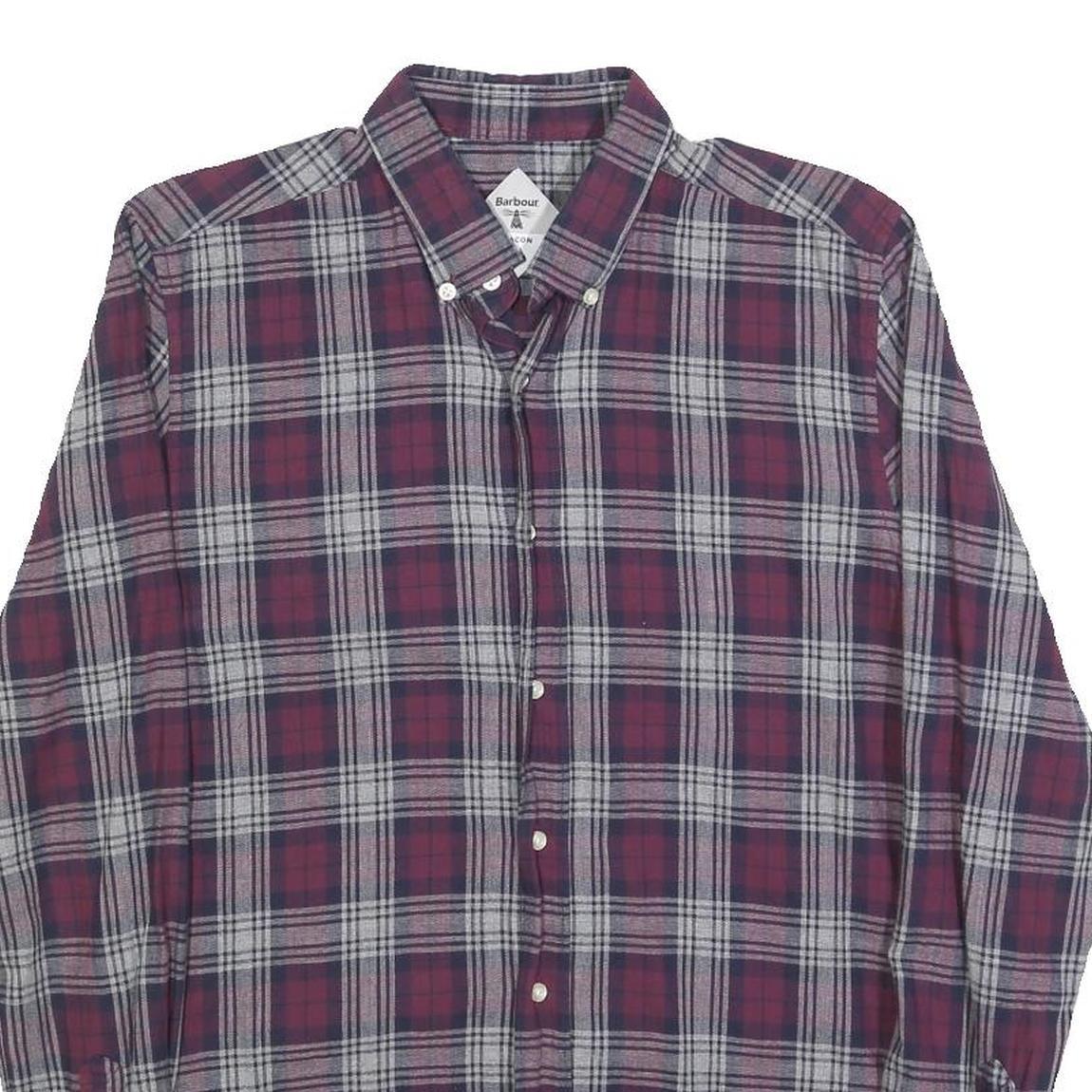 BARBOUR Mens Red & Grey Check Shirt S Button Down Collar Long Sleeve Casual