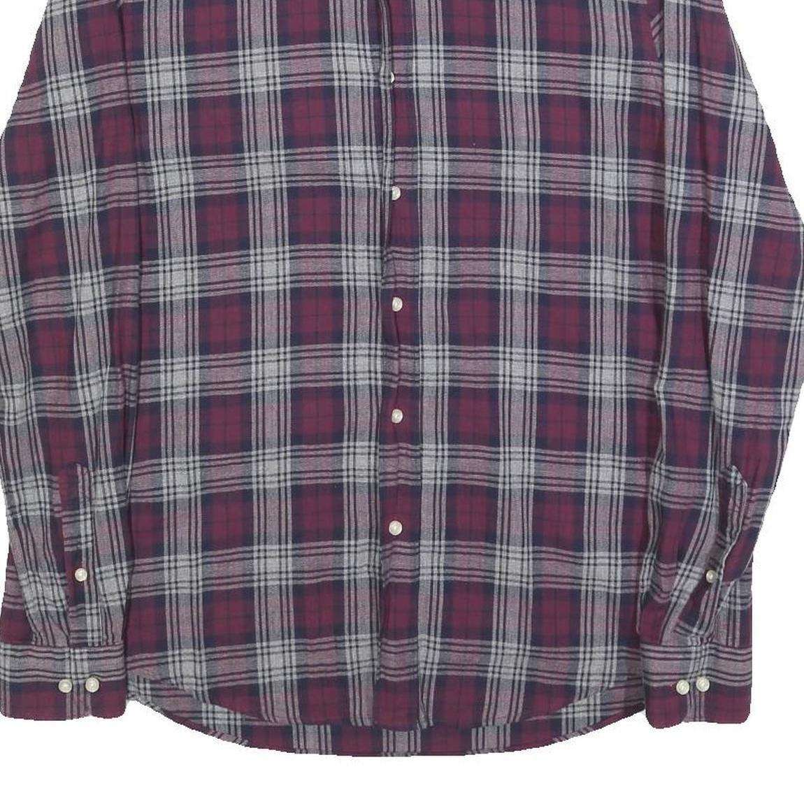 BARBOUR Mens Red & Grey Check Shirt S Button Down Collar Long Sleeve Casual