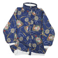 Womens Blue Synthetic Reversible Jacket XL Button Lightweight Nautical Print