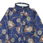 Womens Blue Synthetic Reversible Jacket XL Button Lightweight Nautical Print