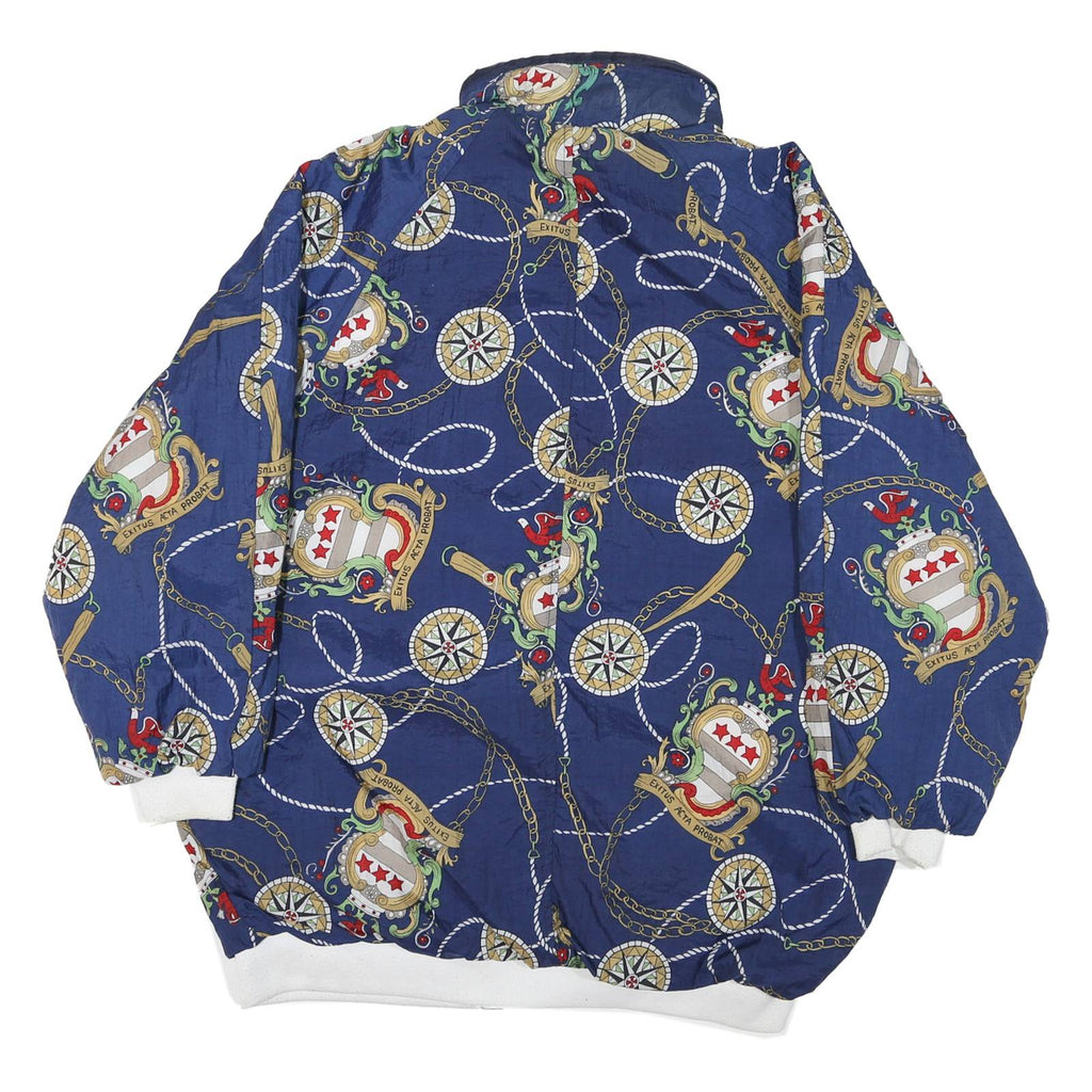 Womens Blue Synthetic Reversible Jacket XL Button Lightweight Nautical Print