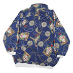 Womens Blue Synthetic Reversible Jacket XL Button Lightweight Nautical Print